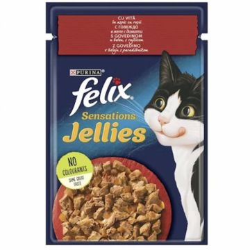 Set 26 buc x 85 gr Hrana umeda pentru pisici Felix Sens Jellies cu vita  rosii in aspic