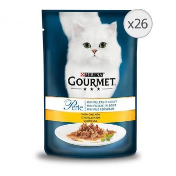 Set 26 buc x 85 gr Hrana umeda pentru pisici Gourmet Perle cu pui in sos