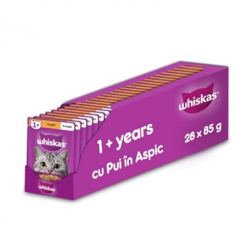 Set 28 buc x 85 gr Hrana umeda pentru pisici Whiskas cu pui in aspic