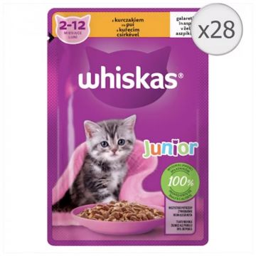 Set 28 buc x 85 gr Hrana umeda pentru pisici Whiskas Junior cu pui in aspic