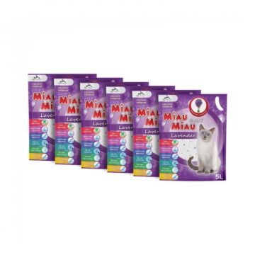 Set 6 buc x Asternut igienic pentru pisici Miau Miau Silicat cu Lavanda 5L