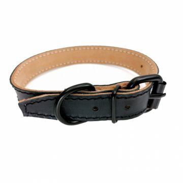 Zgarda piele naturala pentru caini cu accesorii negru mat, 25mm x 56cm