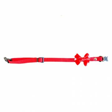 Zgarda reglabila din chinga rosie 10 mm X 37 cm cu funda