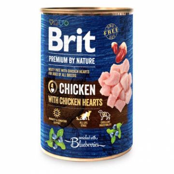 Conserva pentru caini Brit Premium cu pui  inimi de pui 400 gr