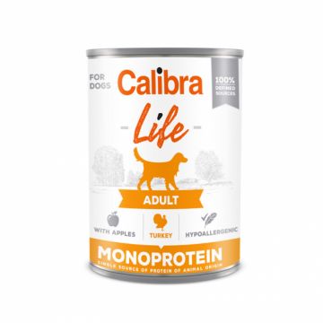Conserva pentru caini Calibra Dog Life Adult cu curcan  mere 400 gr