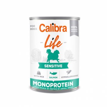 Conserva pentru caini Calibra Dog Life Adult Sensitive cu somon 400 gr