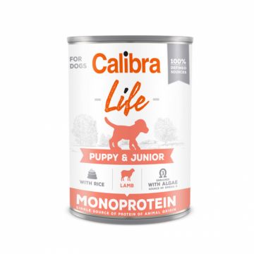 Conserva pentru caini Calibra Dog Life Puppy  Junior cu miel  orez 400 gr