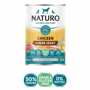Conserva pentru caini Naturo Adult cu pui , fructe  legume 390 gr
