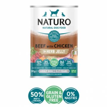 Conserva pentru caini Naturo Adult cu vita  pui 390 gr