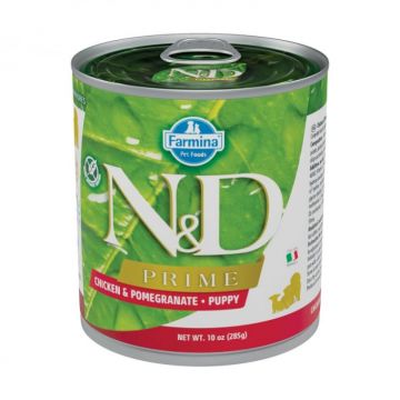 Conserva pentru caini ND Prime Puppy cu pui  rodie 285 gr