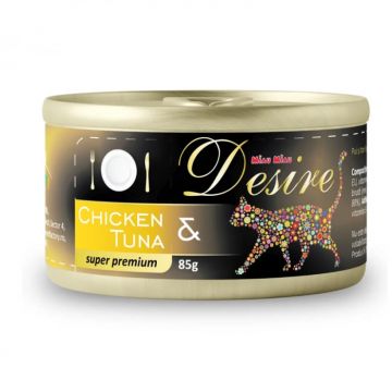 Conserva pentru pisici Desire cu pui file  ton in gelatina 85 gr