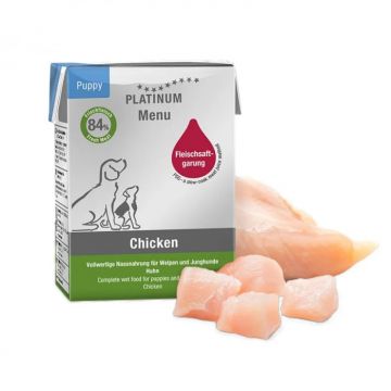 Hrana umeda pentru caini Platinum Menu Junior cu pui 185 gr