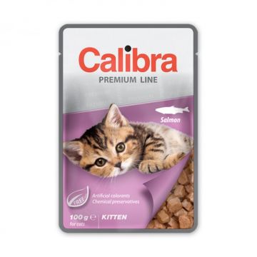 Hrana umeda pentru pisici Calibra Premium Line Kitten cu somon 100 gr
