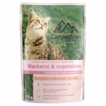 Hrana umeda pentru pisici Carpathian cu macrou  legume 100 gr