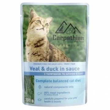Hrana umeda pentru pisici Carpathian cu vitel  rata 100 gr