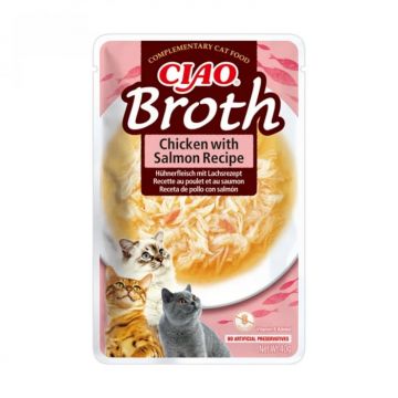Hrana umeda pentru pisici Ciao Broth cu pui  somon 40 gr
