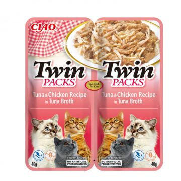 Hrana umeda pentru pisici Ciao Twin cu ton  pui 2 x 40 gr