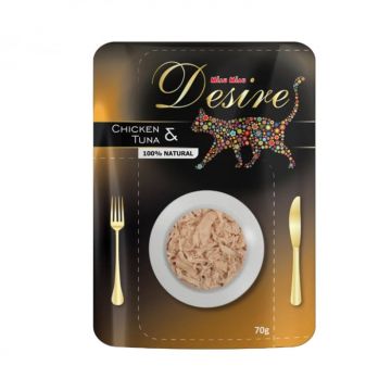 Hrana umeda pentru pisici Desire cu pui file  ton in supa 70 gr