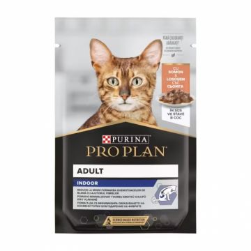 Hrana umeda pentru pisici Pro Plan Indoor Nutrisavour cu somon 85 gr