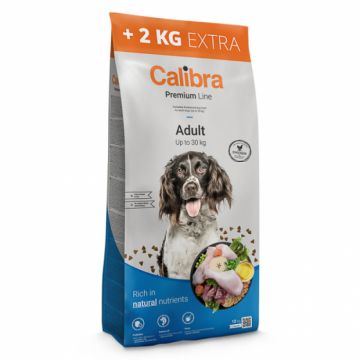 Hrana uscata pentru caini Calibra Premium Line Adult cu pui 12 + 2 kg gratis