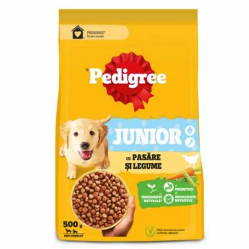 Hrana uscata pentru caini Pedigree Junior M L cu pasare  legume 500 gr