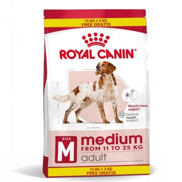 Hrana uscata pentru caini Royal Canin Medium Adult 15 + 3 kg GRATIS