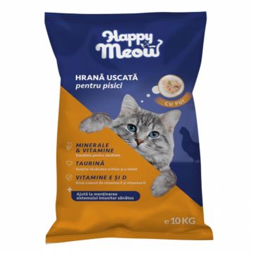 Hrana uscata pentru pisici Happy Meow cu pui 10 kg