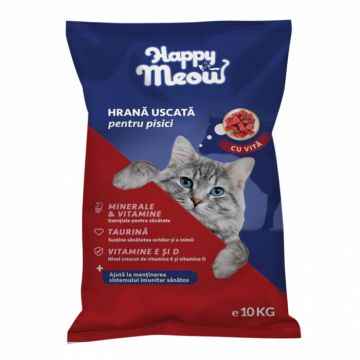 Hrana uscata pentru pisici Happy Meow cu vita 10 kg