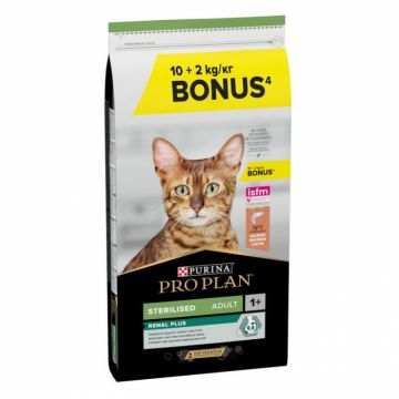 Hrana uscata pentru pisici Pro Plan Sterilised Renal cu somon 10 + 2 kg GRATIS