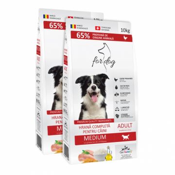 Oferta 2 saci x 10 kg Hrana uscata pentru caini 4Dog Medium Adult cu pui