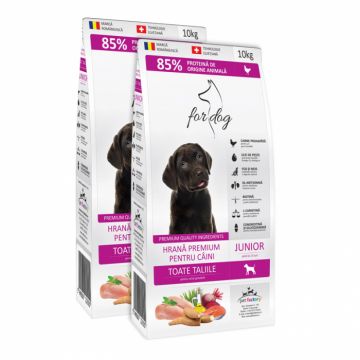 Oferta 2 saci x 10 kg Hrana uscata pentru caini For Dog Junior cu pui
