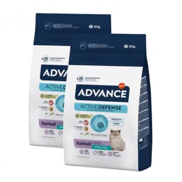Oferta 2 saci x 10 kg Hrana uscata pentru pisici Advance Hairball Sterilised cu curcan