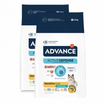 Oferta 2 saci x 10 kg Hrana uscata pentru pisici Advance Sensitive Sterilised cu somon