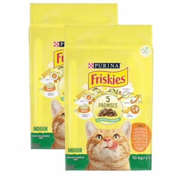 Oferta 2 saci x 10 kg Hrana uscata pentru pisici Friskie Indoor cu pui  legume