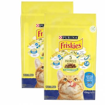 Oferta 2 saci x 10 kg Hrana uscata pentru pisici Friskies Sterilised cu somon  legume