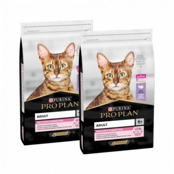 Oferta 2 saci x 10 kg  Hrana uscata pentru pisici Pro Plan Adult Delicate cu curcan