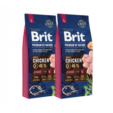 Oferta 2 saci  x 15 kg Hrana uscata pentru caini Brit Junior L