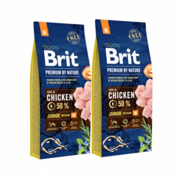 Oferta 2 saci x 15 kg Hrana uscata pentru caini Brit Junior M