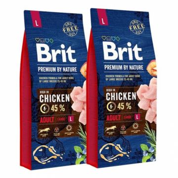 Oferta 2 saci  x 15 kg Hrana uscata pentru caini Brit Premium Adult L