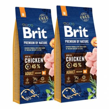 Oferta 2 saci x 15 kg Hrana uscata pentru caini Brit Premium Adult M