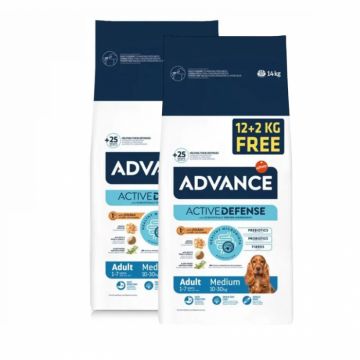 Oferta 2 saci x Hrana uscata pentru caini Advance Medium Adult  12 + 2 kg GRATIS