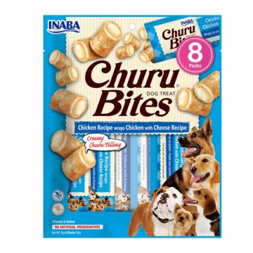 Recompense pentru caini Churu Bites cu pui  branza 8 buc x 12 gr