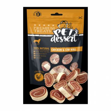 Recompense pentru caini Pet s Desert Chicken  Cod Roll 80 gr