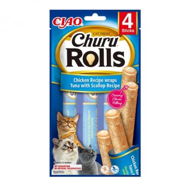 Recompense pentru pisici Churu Rolls cu pui  ton  scoici 4 buc x 10 gr
