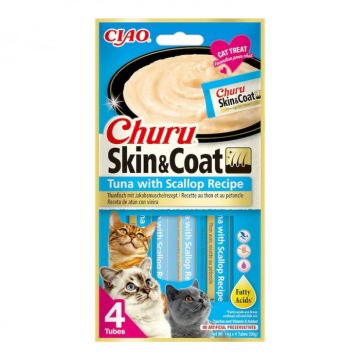 Recompense pentru pisici Churu Skin  Coat cu ton  scoici 4 buc x 14 gr