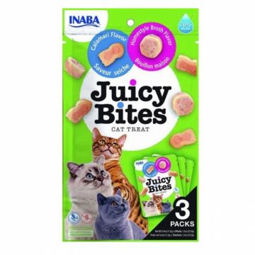Recompense pentru pisici Juicy Bites cu calamar  supa de casa 3 buc x 11,3 gr