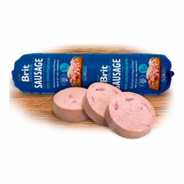 Salam pentru caini Brit Premium cu pui  miel 800 gr