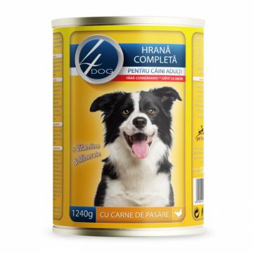 Set 12 buc x 1240 gr Conserve pentru caini 4Dog cu pui