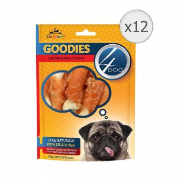 Set 12 buc x Recompense pentru caini 4Dog Goodies Calcium Bone  Chicken 100 gr