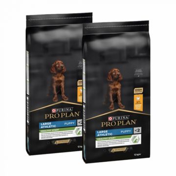 Set 2 buc x 12 kg Hrana uscata pentru caini Pro Plan Puppy Large Athletic cu pui  orez
